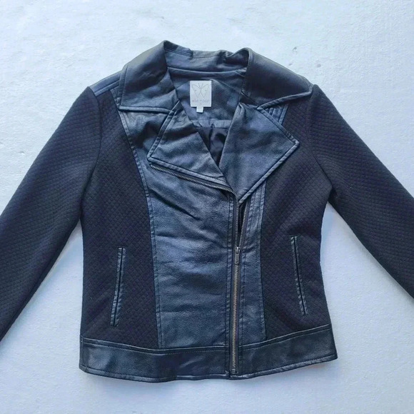 Ella Moss Girls Solid Black Faux Leather Quilted Long Sleeve Jacket Size 12 - Picture 2 of 10